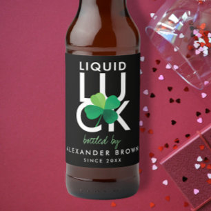 Modern Shamrock Liquid Luck Black White Green  Beer Bottle Label