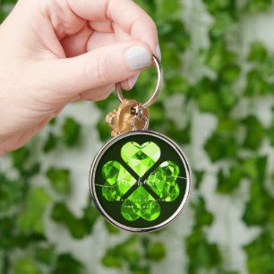 Modern Shamrock Lucky Clover St Patrick Emerald Key Ring