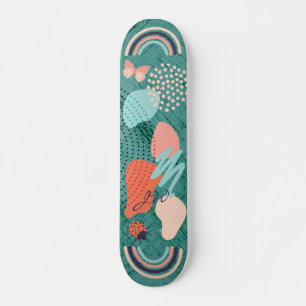 Modern Shapes Girly Rainbow Monogram Skateboard