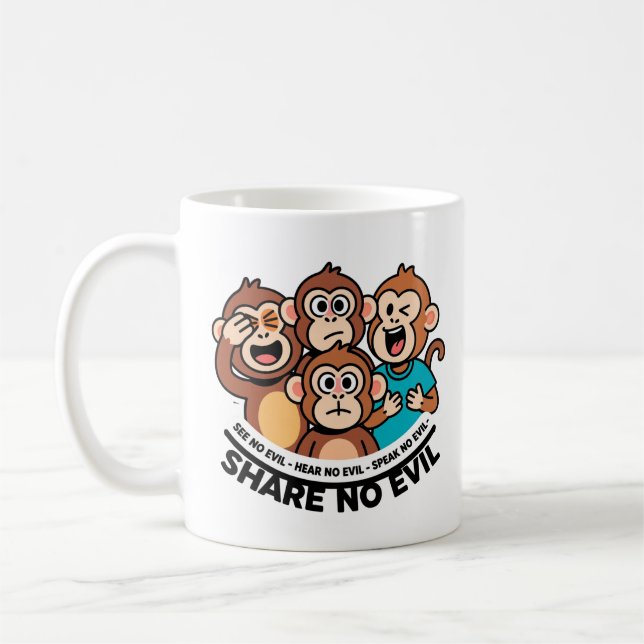 Modern Share No Evil Monkey Graphic Coffee Mug (Left)
