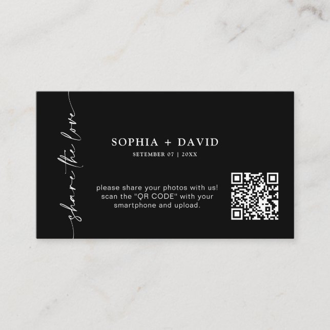 Modern Share The Love QR Code Wedding Photos Card (Front)