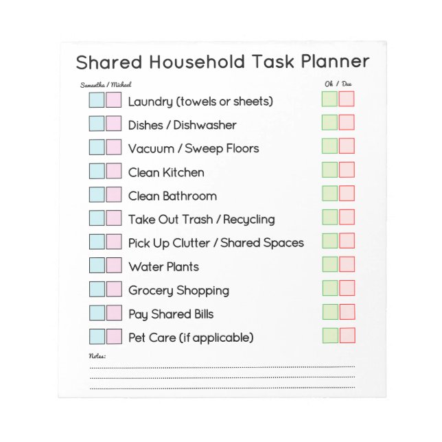 Modern Shared Household Tasks Planner Notepad (Front)