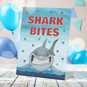 Modern Shark Boys Birthday Ocean Food Pedestal Sign