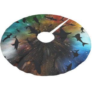 Modern Shark fish gradient colourful galaxy Space Brushed Polyester Tree Skirt