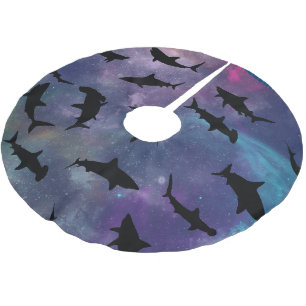 Modern Shark fish gradient colourful galaxy Space Brushed Polyester Tree Skirt