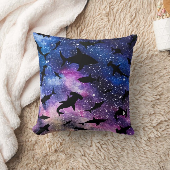 Modern Shark fish gradient colourful galaxy Space Cushion (Blanket)