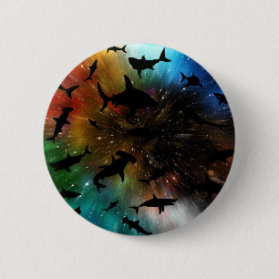 Modern shark fish jaws whale under the sea galaxy 6 cm round badge