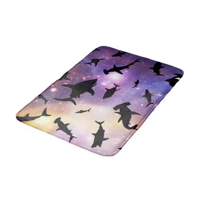 Modern shark fish jaws whale under the sea galaxy bath mat (Angled)