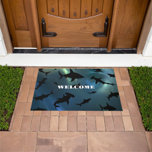Modern shark fish jaws whale under the sea galaxy doormat (Outdoor)