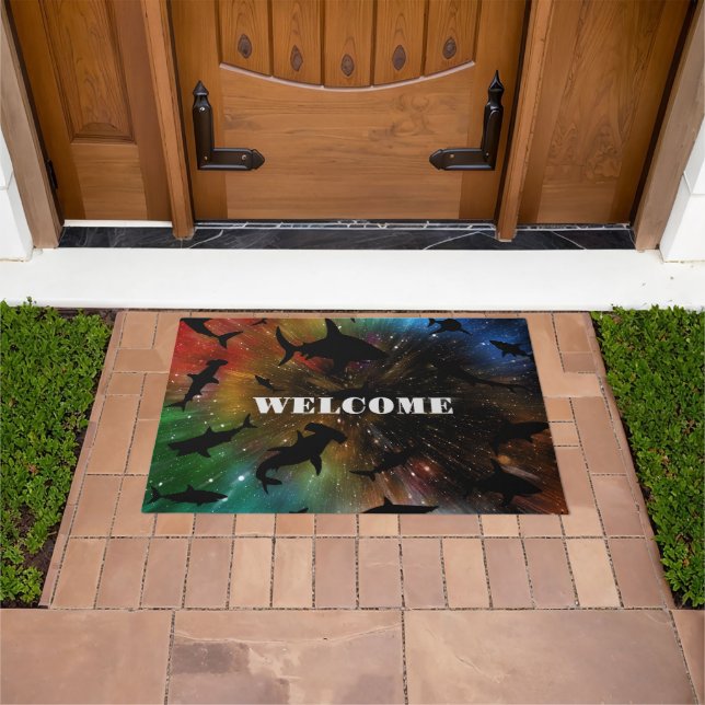 Modern shark fish jaws whale under the sea galaxy doormat (Outdoor)