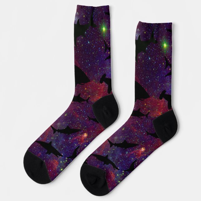 Modern shark fish jaws whale under the sea galaxy socks (Left)