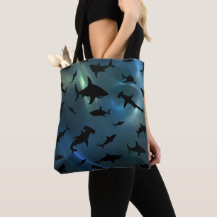 Modern shark fish jaws whale under the sea galaxy tote bag