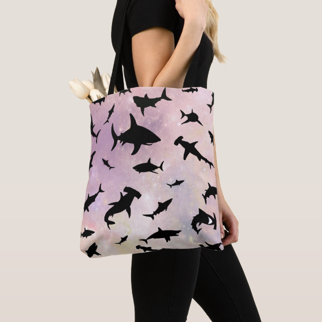 Modern shark fish jaws whale under the sea galaxy tote bag (Close Up)