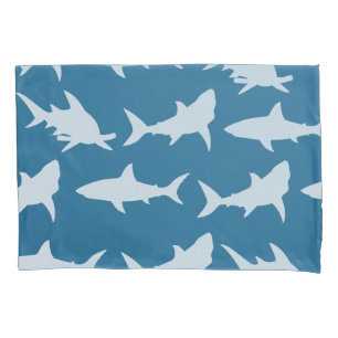 Modern Shark Silhouettes & Blue Pillowcase
