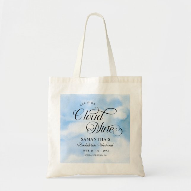 Modern She Is On Cloud 9 Bachelorette Weekend Tote Bag (Front)