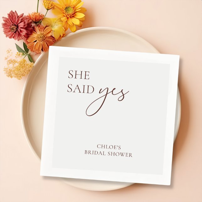 Modern "She Said Yes" Napkins for Bridal Shower (Creator Uploaded)