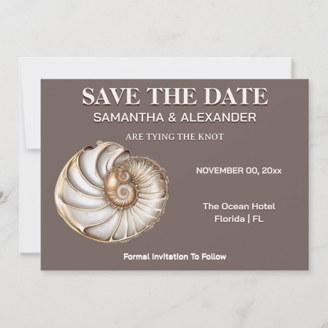 Modern Shell Save the Date Wedding Card (Front)