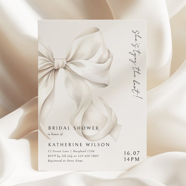 Modern She's Tying the Knot Bow Bridal Shower Invitation (Creator Uploaded)