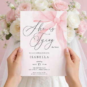 Modern She's Tying The Knot Pink Bow Bridal Shower Invitation