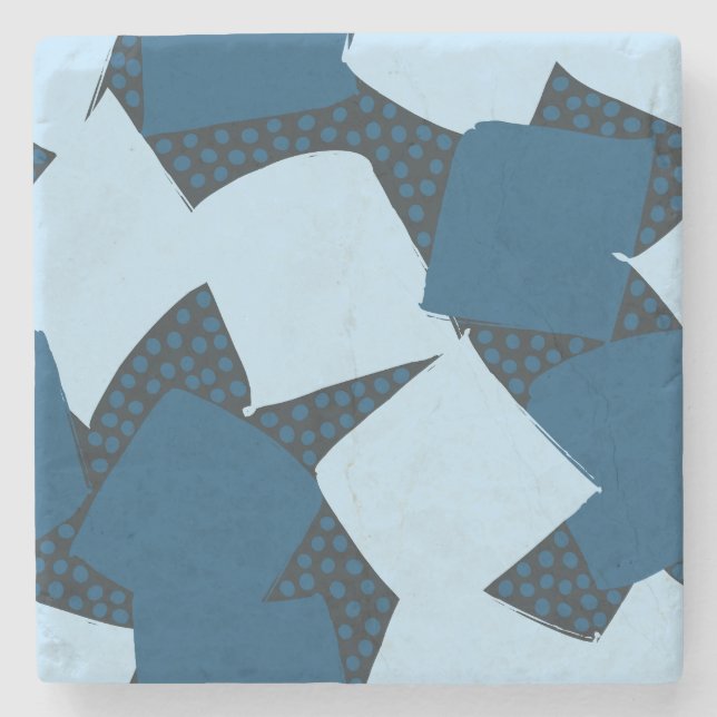 Modern Shield: Abstract Geometric Midnight Jungle Stone Coaster (Front)