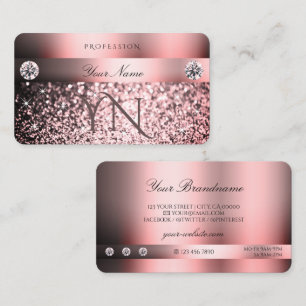 Modern Shimmery Pink Gradient and Monogram Glitter Business Card