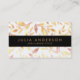 Modern Shining Gold Botanical Leaves Pattern Business Card