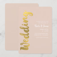 Modern Shiny Faux Gold Foil Beige Glam Wedding