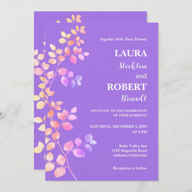 Modern Shiny Floral Wedding Invitation (Front/Back)