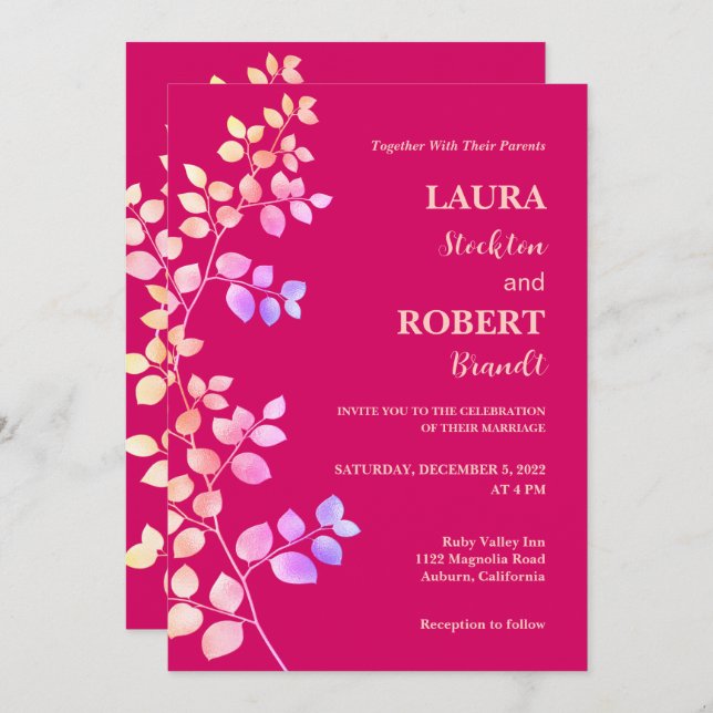 Modern Shiny Floral Wedding Invitation (Front/Back)