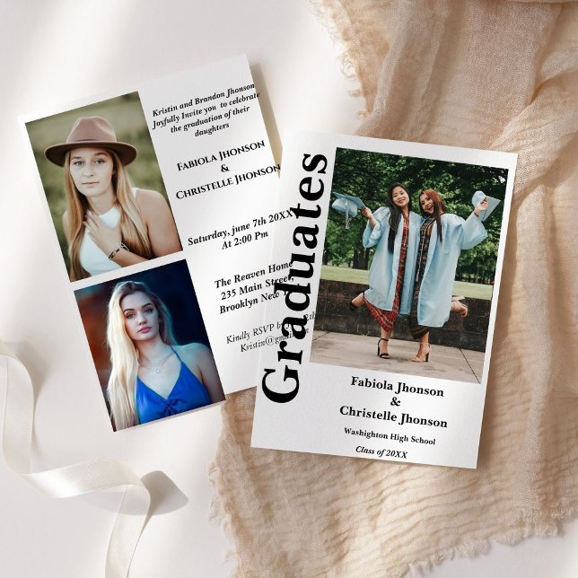 Modern siblings graduate Double graduation  Invitation (Creator Uploaded)