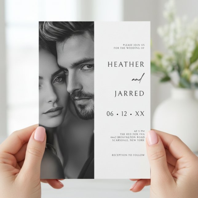 Modern Side Photo Black & White QR Code Wedding Invitation (Creator Uploaded)