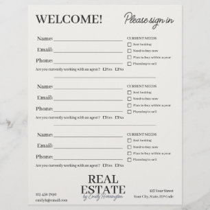 Modern Sign In Sheet Neutral Real Estate Agent