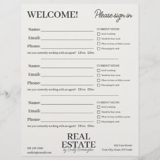 Modern Sign In Sheet Neutral Real Estate Agent