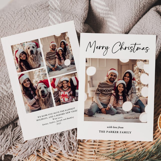 Modern Signature | Black and White Multi Photo Holiday Card (A simple and modern, black and white Christmas card with five of your favorite photos)