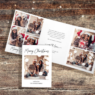 Modern Signature Black and White Multi Photo Tri-Fold Holiday Card