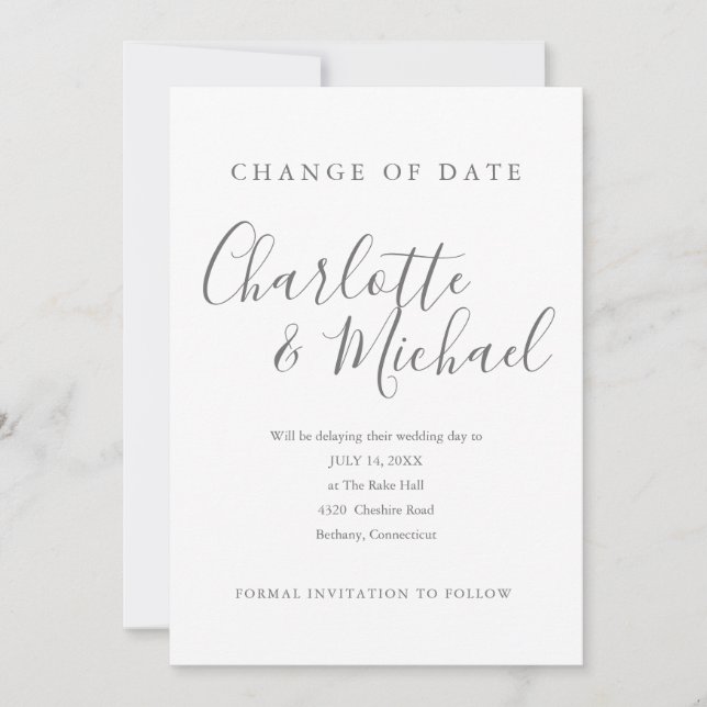 Modern Signature Change the Date Postponed Invitation (Front)