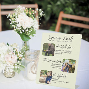 Modern Signature Drinks Three Photo Wedding Pedestal Sign