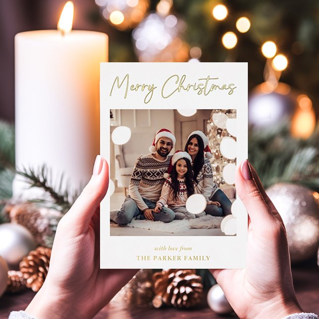 Modern Signature | Gold Foil Script Multi Photo (An elegant, gold foil Christmas card with five of your favorite photos)