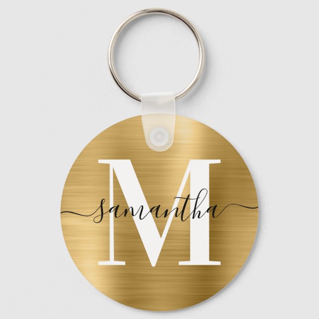 Modern Signature Monogram Gold Foil Key Ring (Front)