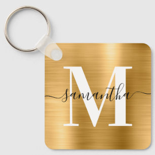 Modern Signature Monogram Gold Foil Key Ring