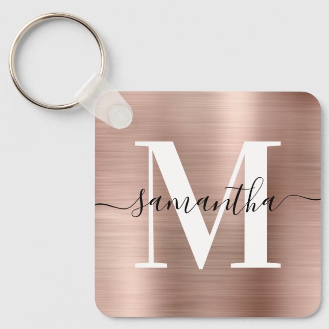 Modern Signature Monogram Rose Gold Foil Key Ring (Front)
