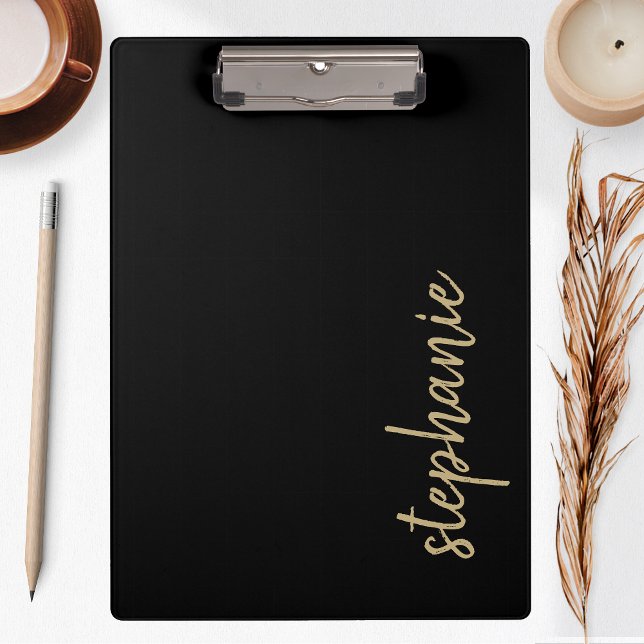 Modern Signature Personalised Black Gold Clipboard (Creator Uploaded)