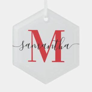 Modern Signature Red Monogram Glass Tree Decoration