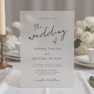 Modern Signature Script Black Wedding Acrylic Invitations