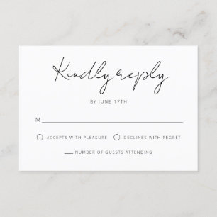 Modern Signature Script Black White Wedding RSVP Card