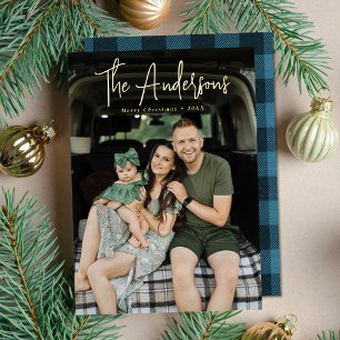 Modern Signature Script Blue Plaid Photo