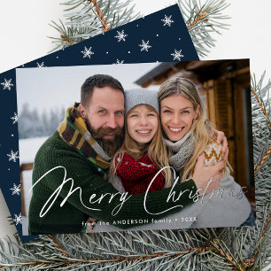 Modern Signature Script Christmas Navy Photo