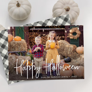 Modern Signature Script Happy Halloween Photo Holiday Card