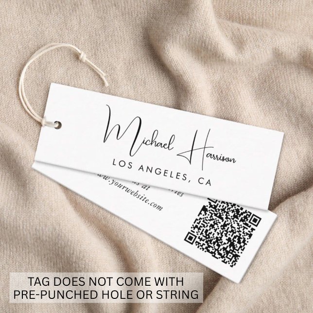 Modern Signature Script QR Code Hang Tag (Empower your name in our signature script as your logo and brand identity)