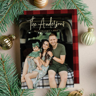 Modern Signature Script Red Plaid Photo
